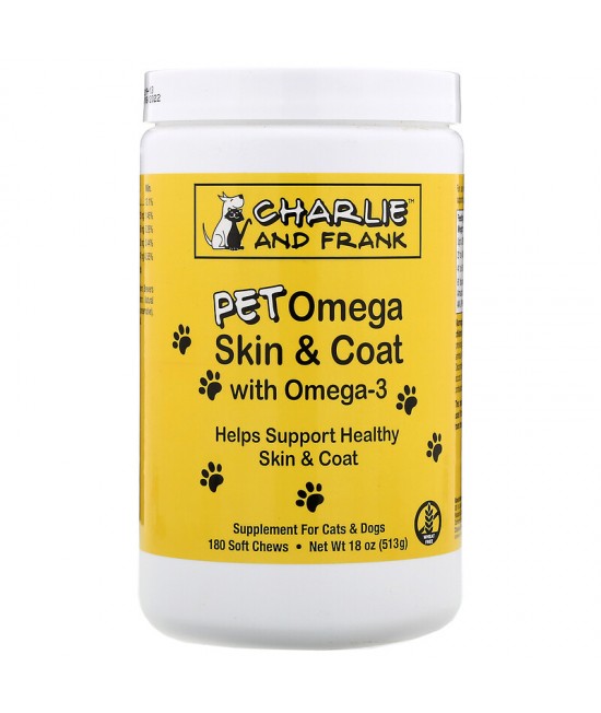 Charlie & Frank, Pet Omega Skin & Coat with Omega-3, For Cats & Dogs, 180 Soft Chews