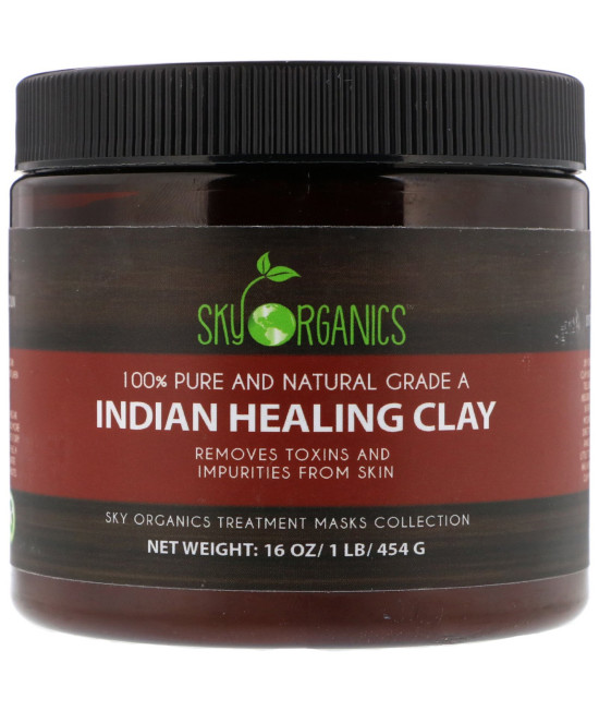 Sky Organics, Indian Healing Clay, 100% Pure and Natural Grade A, 16 oz (454 g)
